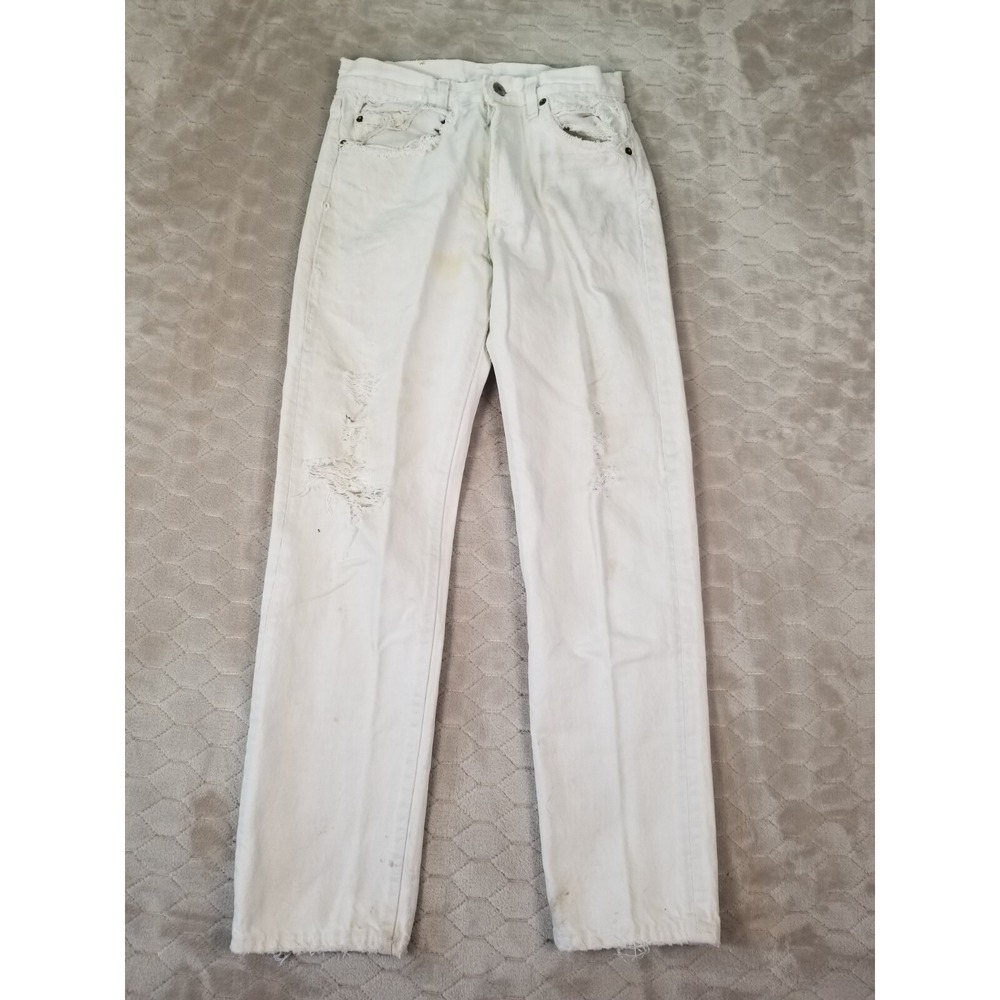 VTG 70s 80s USA Made Levi's 501 Button Fly White Jeans - Fits 27x29 - THRASHED